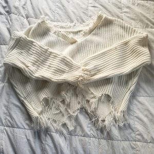 low v neck chunky knit sweater